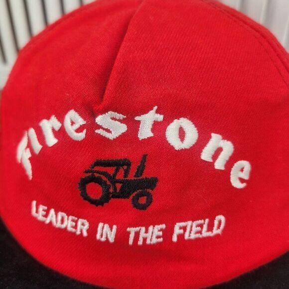VTG Firestone Leader In The Field Strapback Hat Cap Red Black Tractors Farm USA - Picture 3 of 11